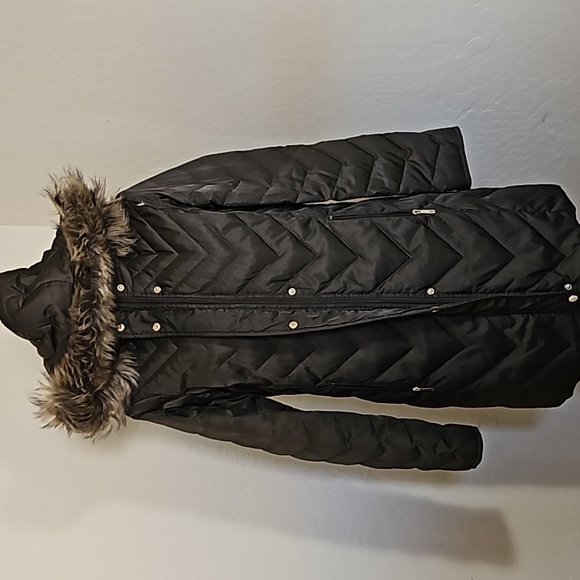 Kenneth Cole Reaction Daek Green Brown Down Feather Faux Fur Long Jacket Parka - Picture 5 of 11